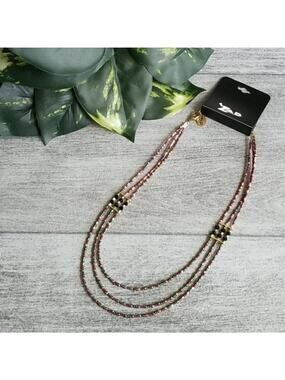 ZAD gold & maroon beaded 3 line necklace NEW